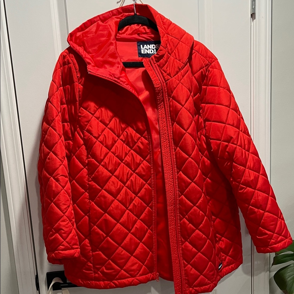 Lands' End Women's Quilted Red Puffer Jacket